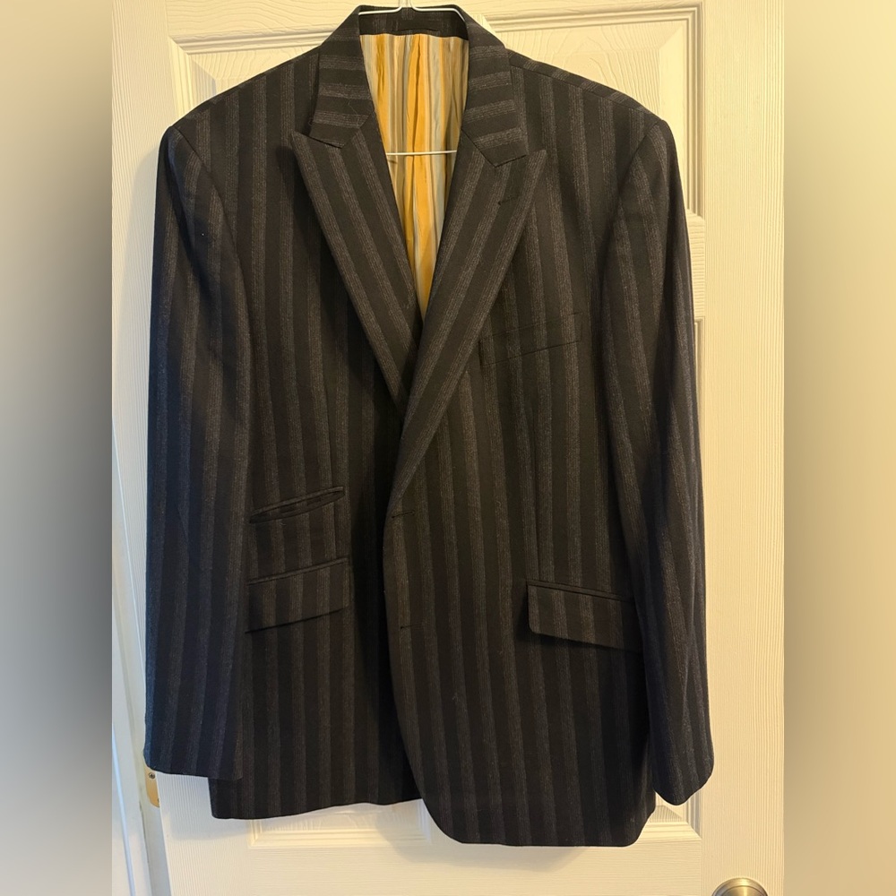 Luxury Kroon Men's Blazer - Grey & Black Striped, Size 46